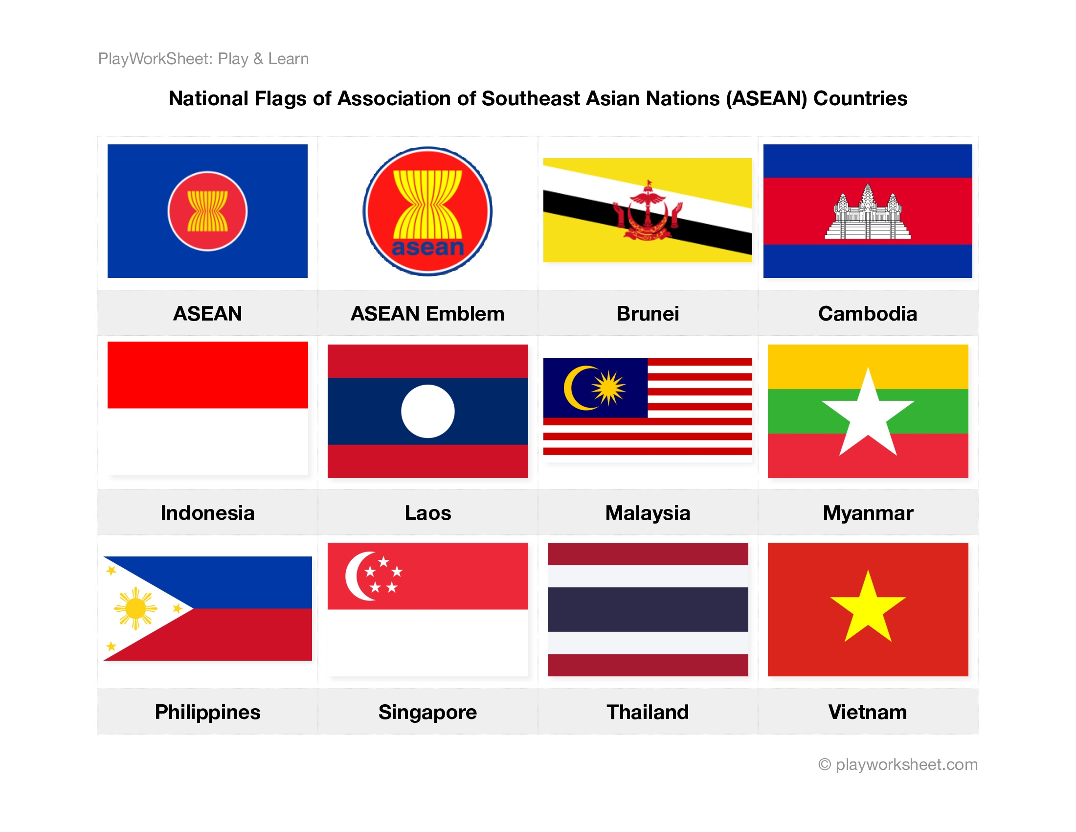 National Flags Of ASEAN Member States Free Printables For Kids