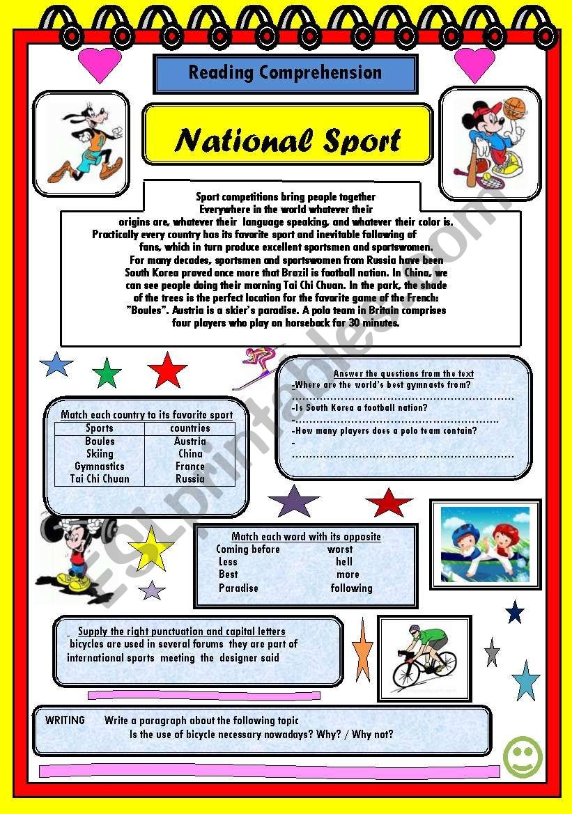 Natoal Sport READING COMPREHENSION ESL Worksheet By Zizou27300