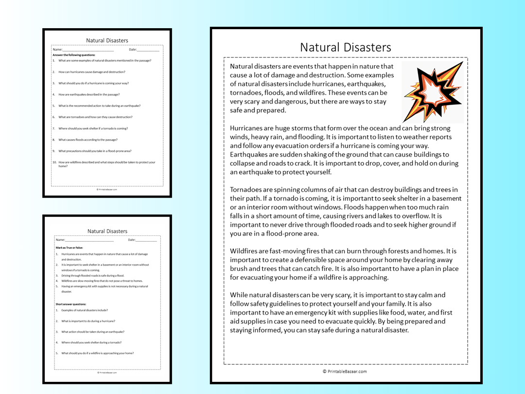 Natural Disasters Reading Comprehension Passage Printable Worksheet Teaching Resources Natural Disasters Reading Comprehension Passage Printable Worksheet Teaching Resources