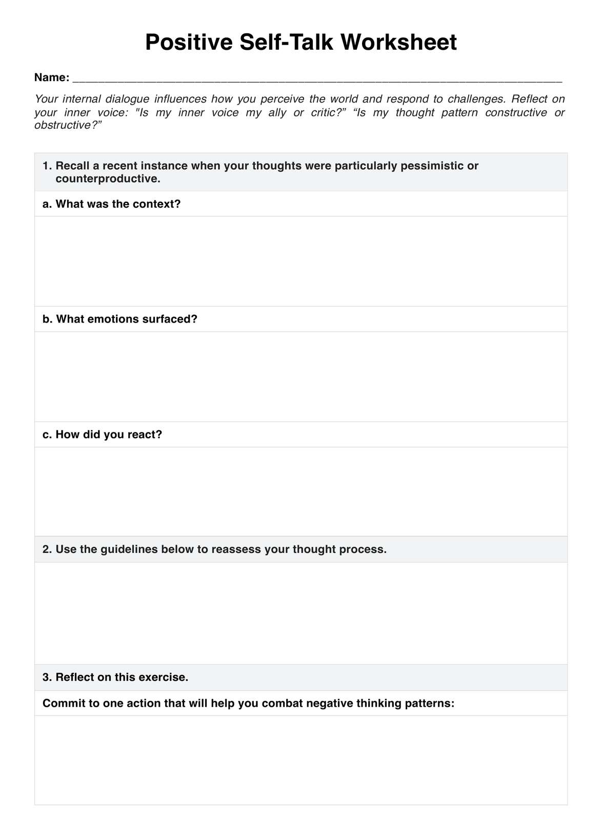 Negative Self Talk Worksheet Example Free PDF Download Negative Self Talk Worksheet Example Free PDF Download