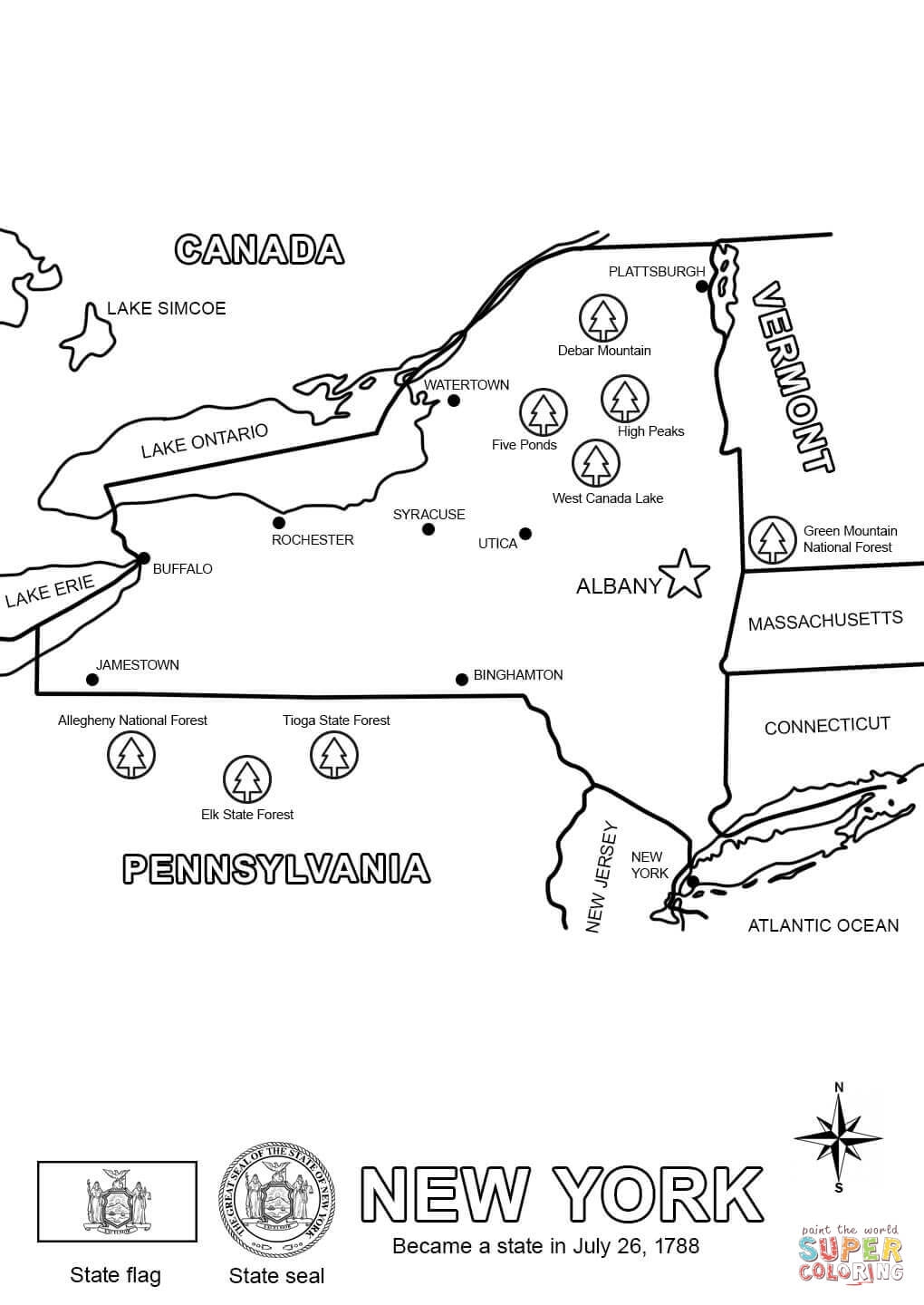 New York Map Coloring Page Free Printable New York Map Coloring Page Free Printable