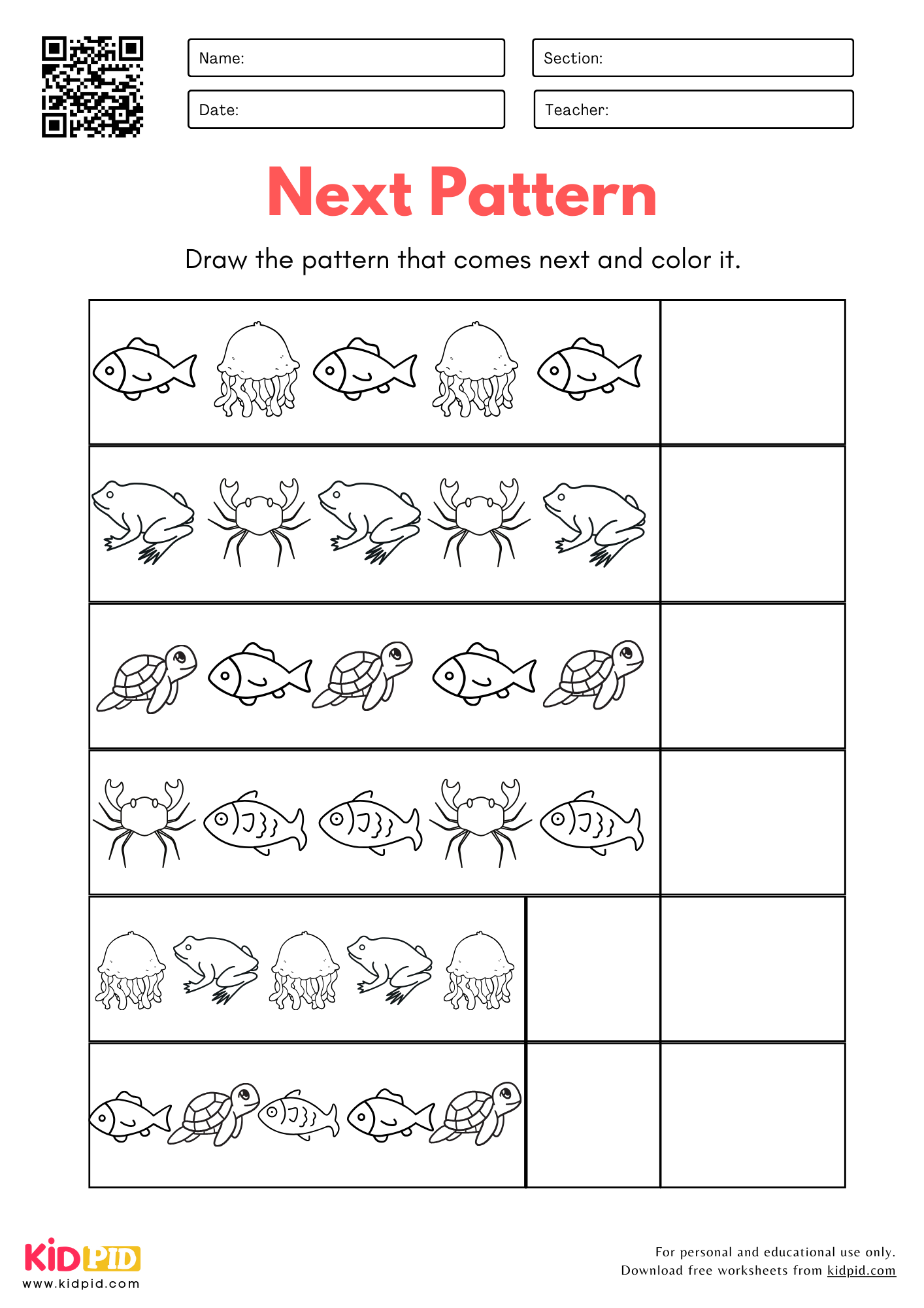 Math Patterns Worksheets Kindergarten