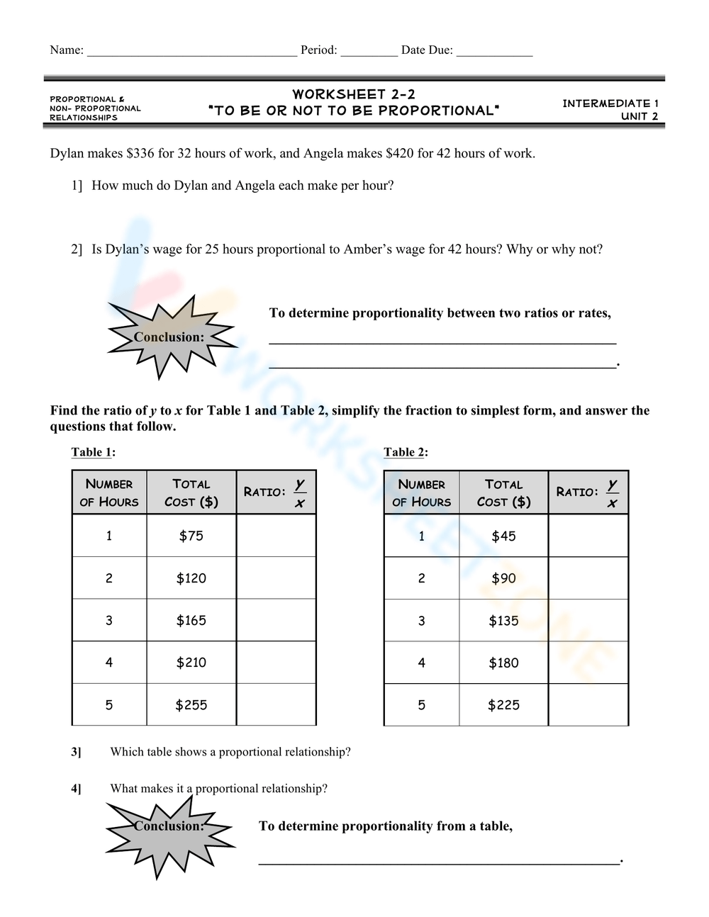 Non Proportional Relationships Equation Graph Examples Worksheets Library