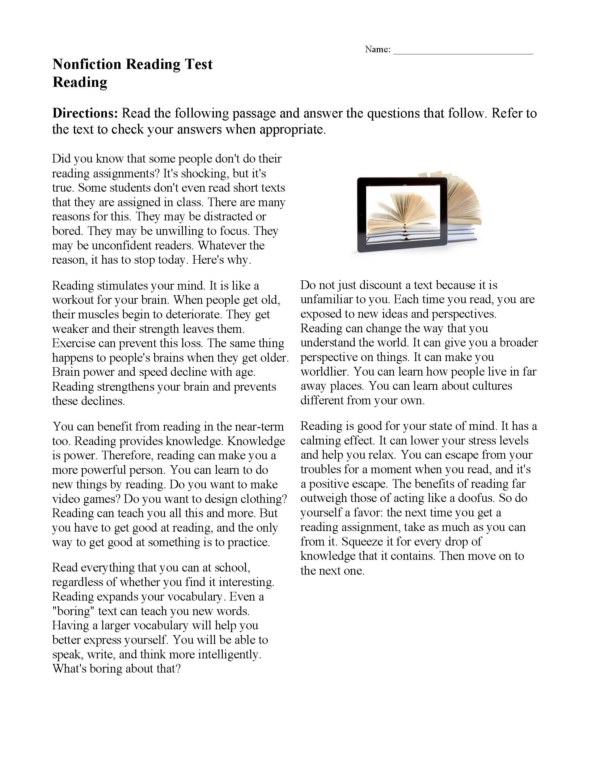 Reading Comprehension Worksheets Teach-Nology