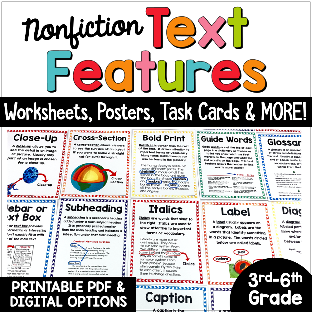 Nonfiction Text Features Activities Posters Task Cards MORE Nonfiction Text Features Activities Posters Task Cards MORE