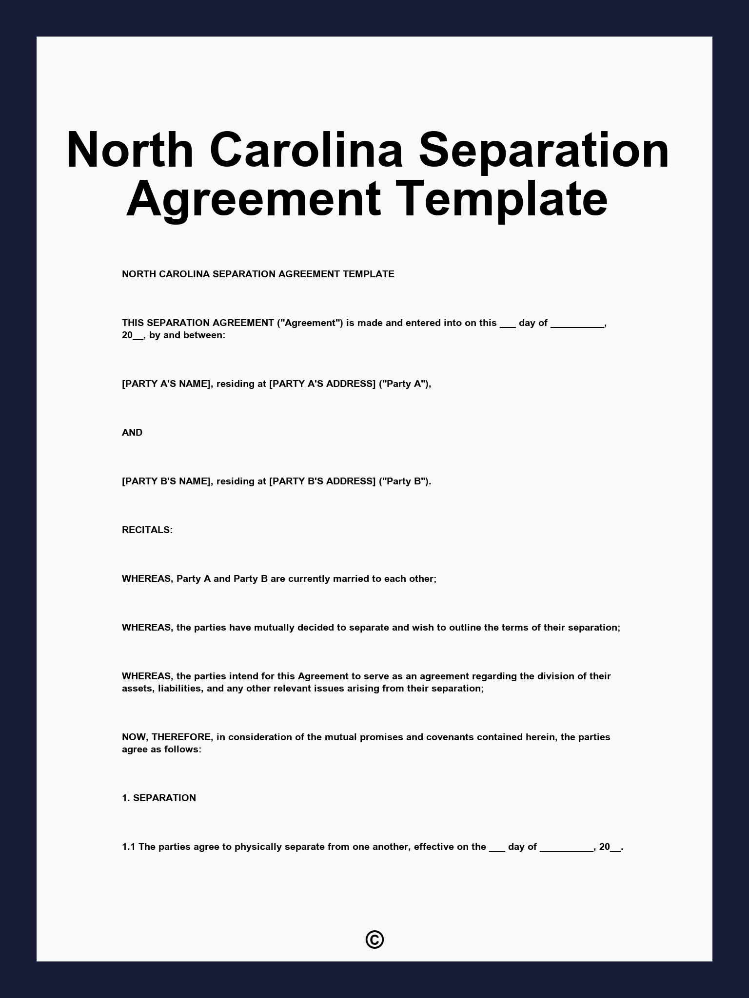 North Carolina Separation Agreement Template North Carolina Separation Agreement Template