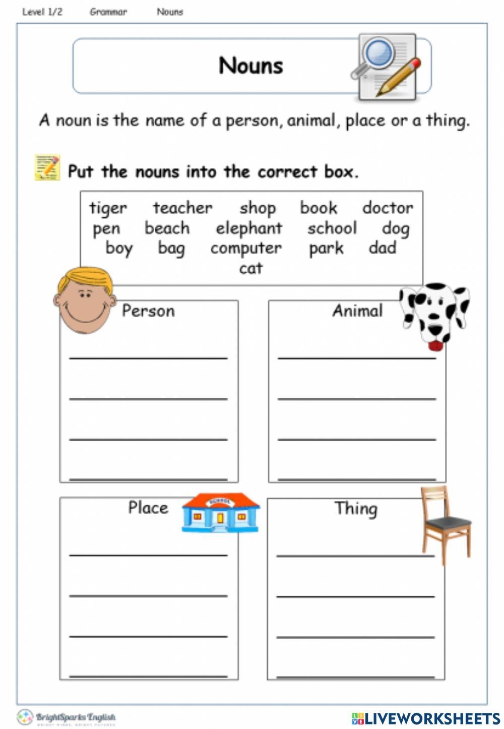 Noun Interactive Activity For Grade 6 Worksheets Library