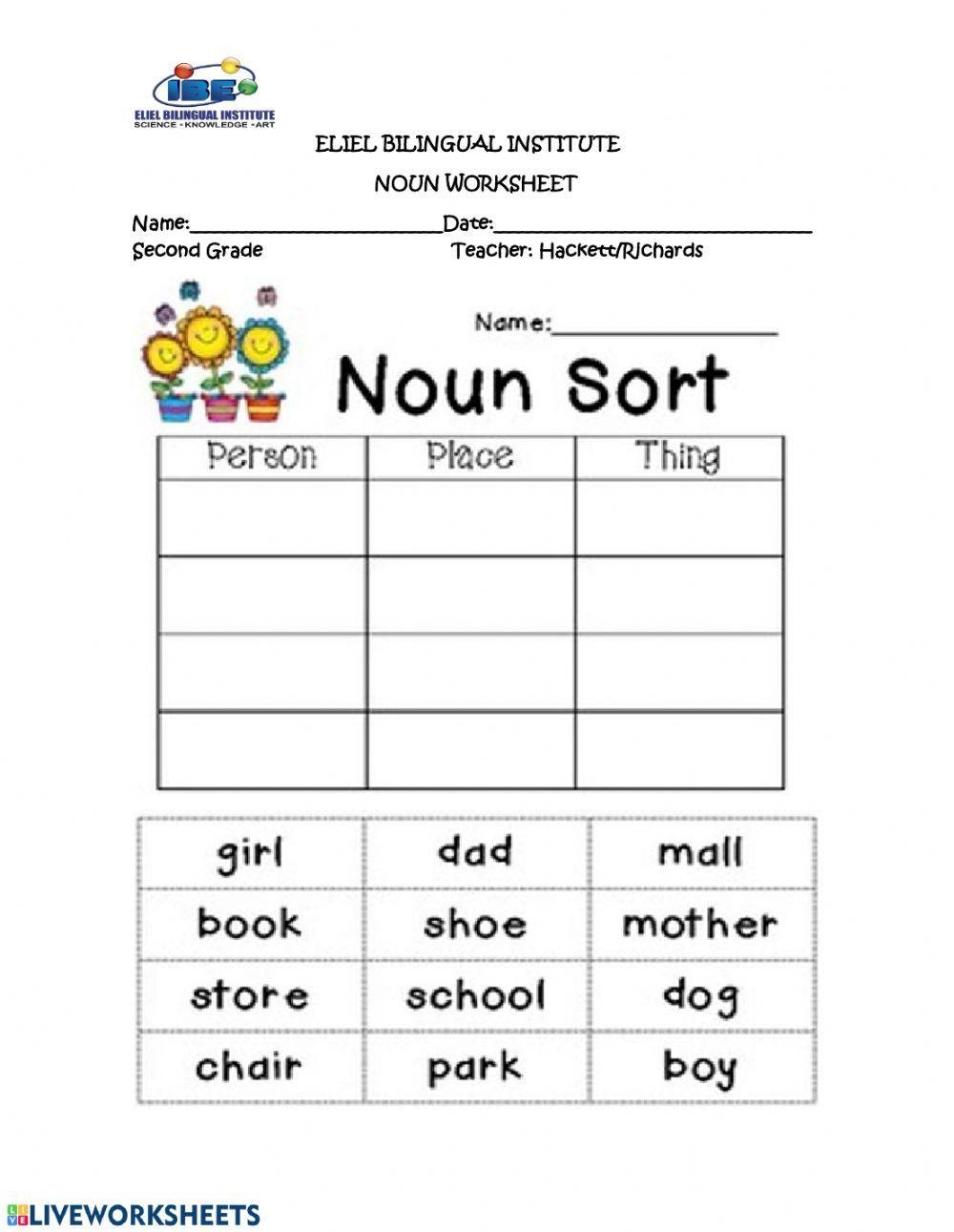 Nouns Activity For SECOND GRADE Live Worksheets Worksheets Library