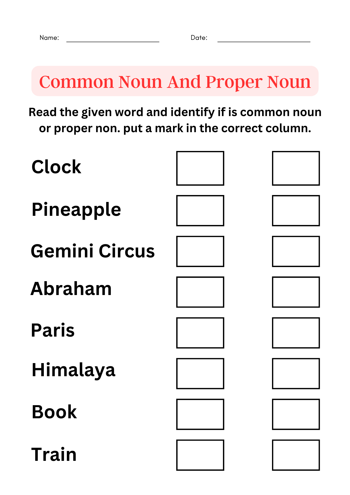 Nouns Common Nouns And Proper Nouns Worksheets For Grade 1 2 3 Made By Teachers