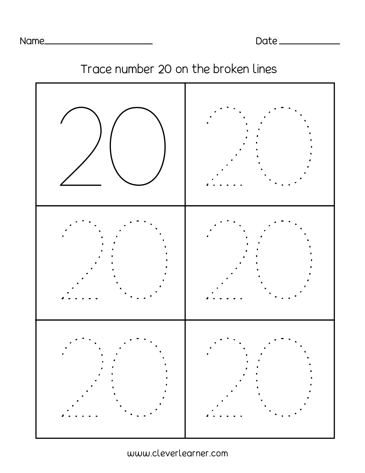 Number 20 Writing Counting And Identification Printable Worksheets For Children