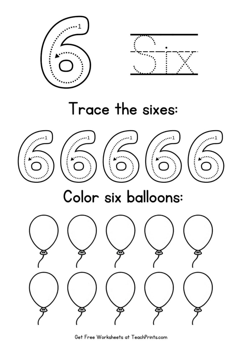 Number 6 Tracing Worksheets Free Printables Teach Prints