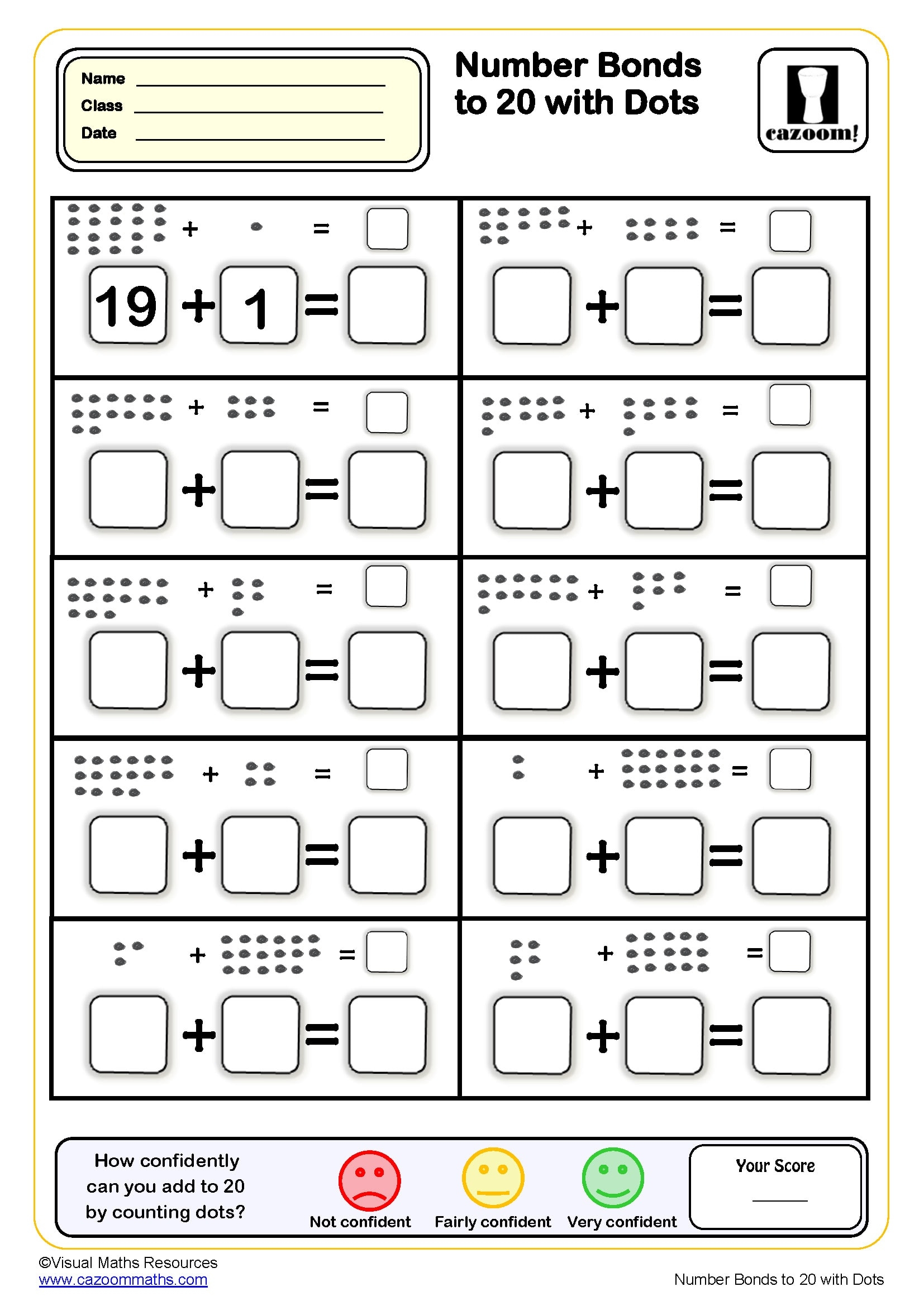 Number Bonds To 20 With Dots Worksheet Key Stage 1 PDF Addition Worksheets