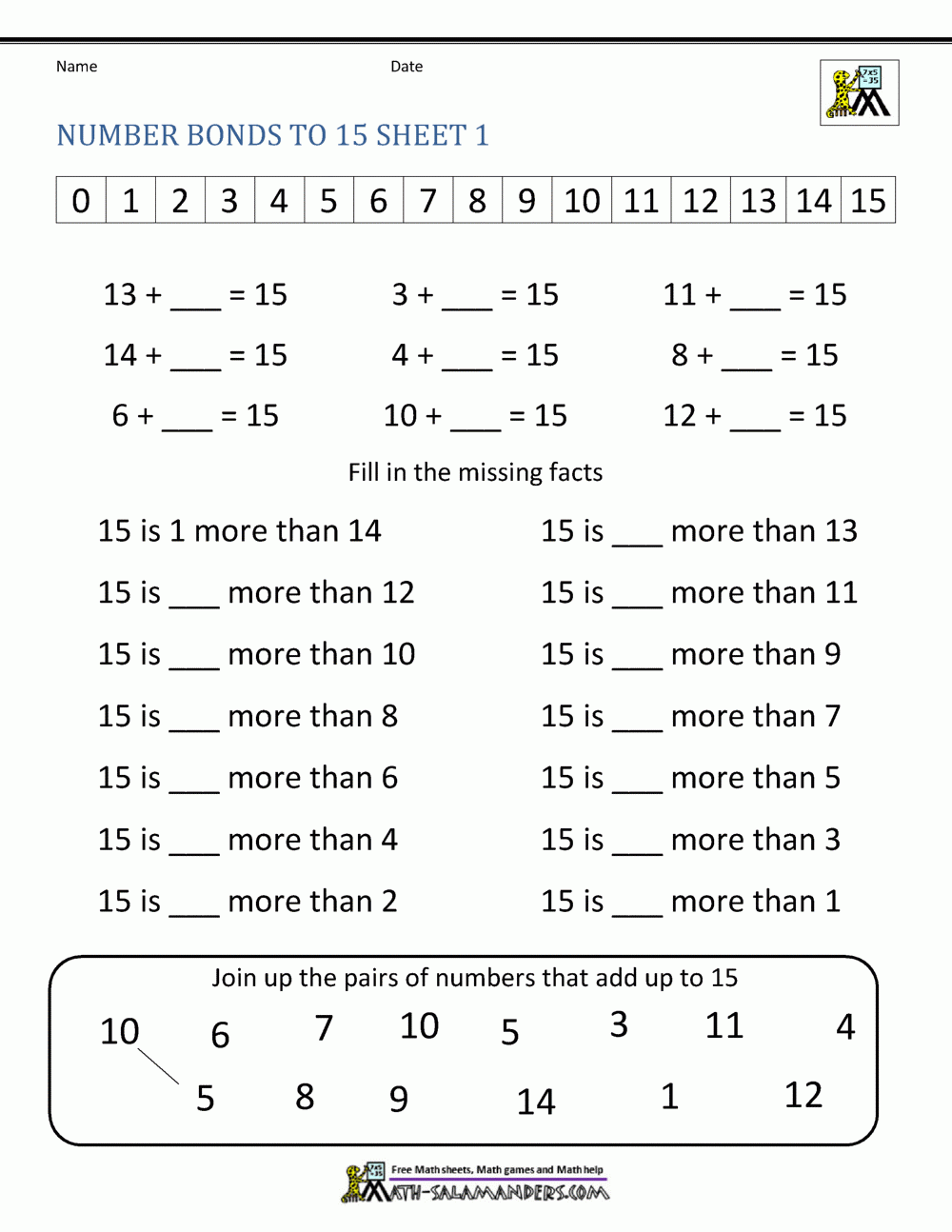 Number Bonds To 20 Worksheets