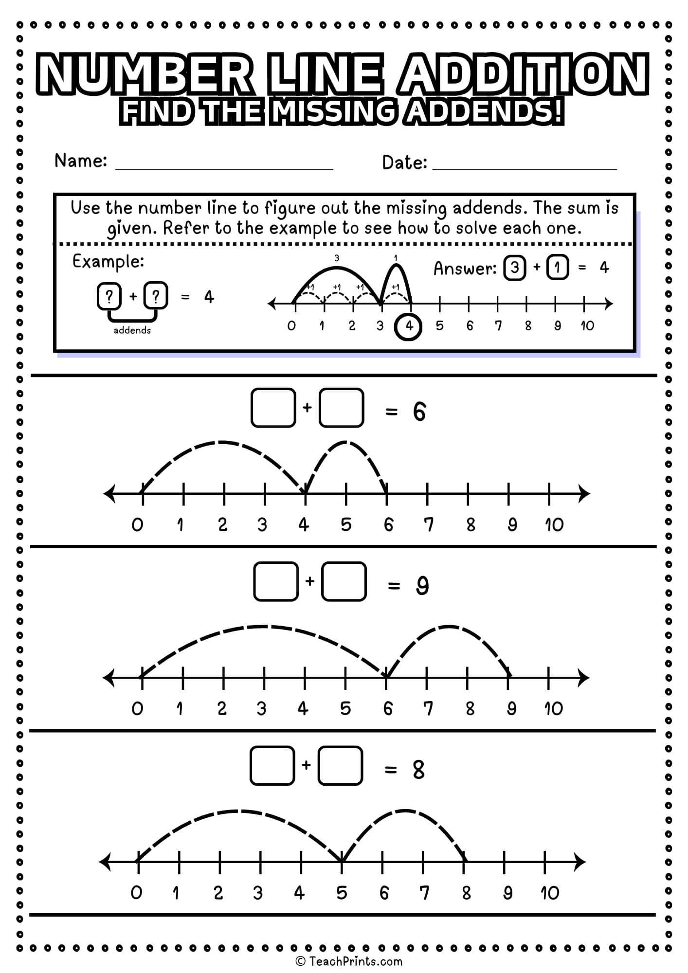 Free Printable Number Line Addition Worksheet
