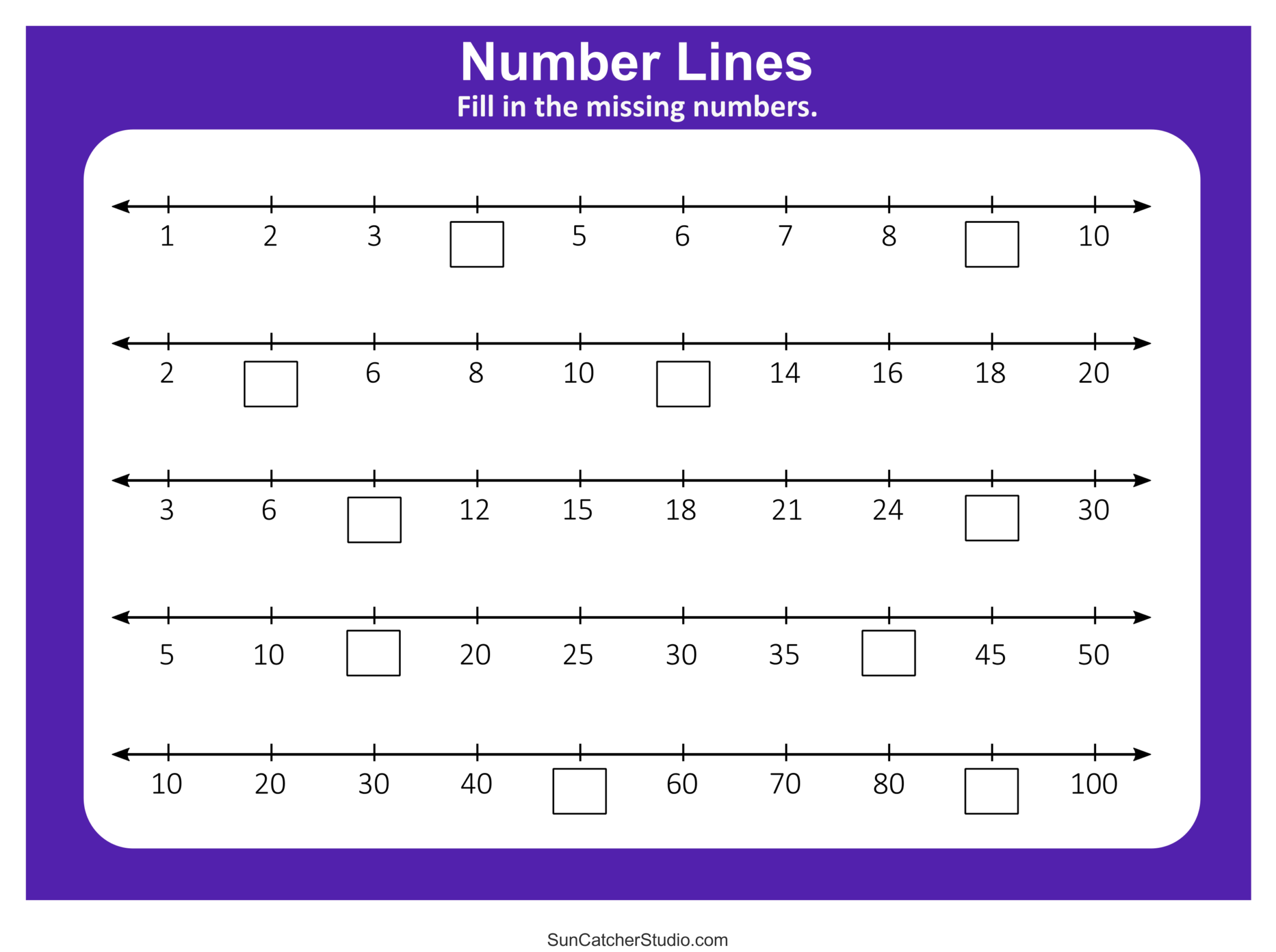 Kindergarten Math Number Line Worksheets