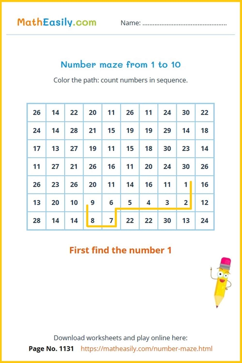Number Maze Worksheets