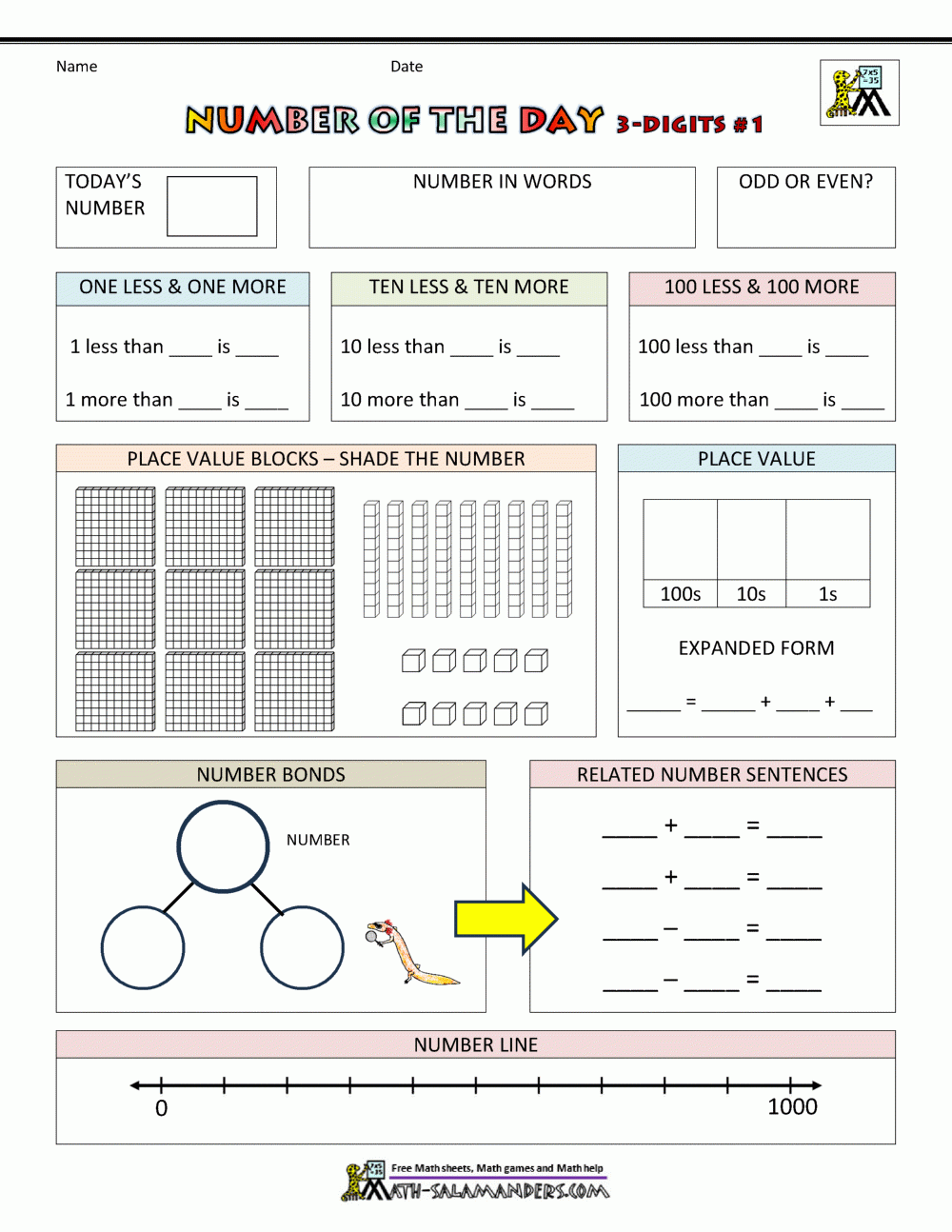 Number Of The Day Worksheet Page Number Of The Day Worksheet Page