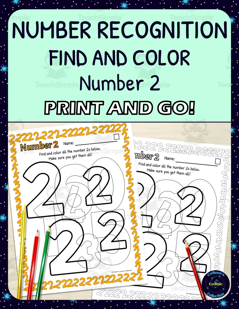 Number Recognition Worksheets Number 2 Find And Color Activities Printable By Teach Simple