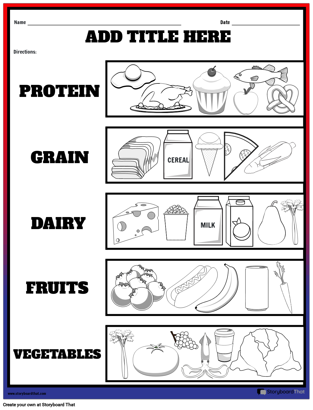 Free Printable 5 Food Groups Worksheet