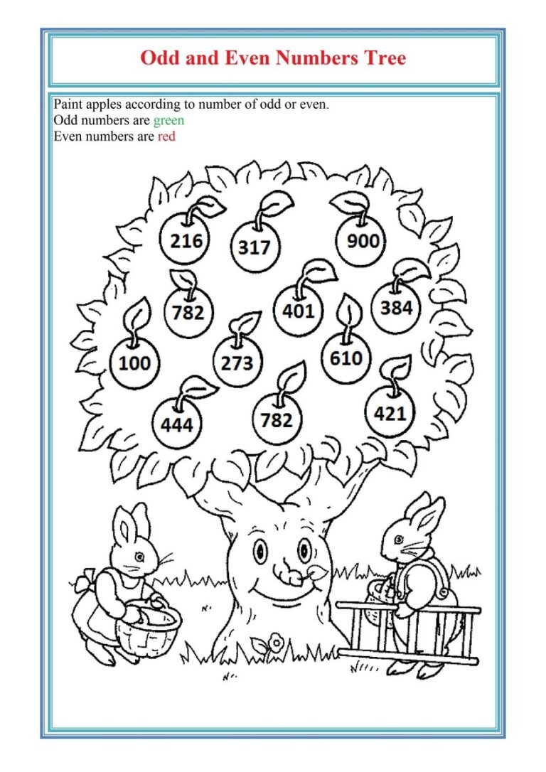Odd And Even Numbers Worksheet With Coloring Apples Tree Free Worksheets Library