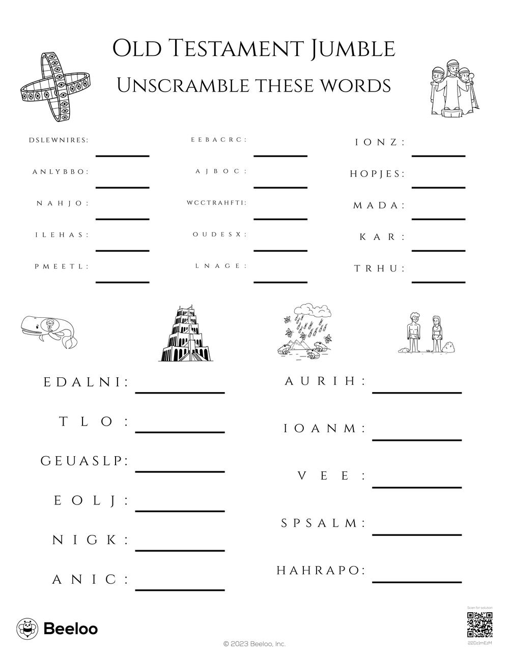 Old Testament themed Word Scrambles Beeloo Printable Crafts And Activities For Kids