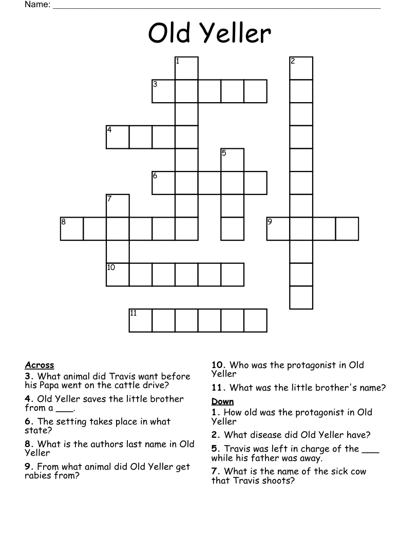 Old Yeller Vocab 1 3 Word Scramble WordMint