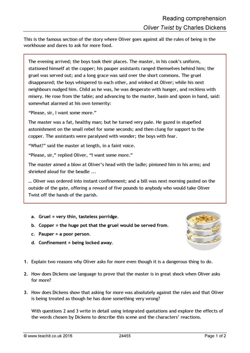 Oliver Twist Comprehension Questions KS3 English Teachit