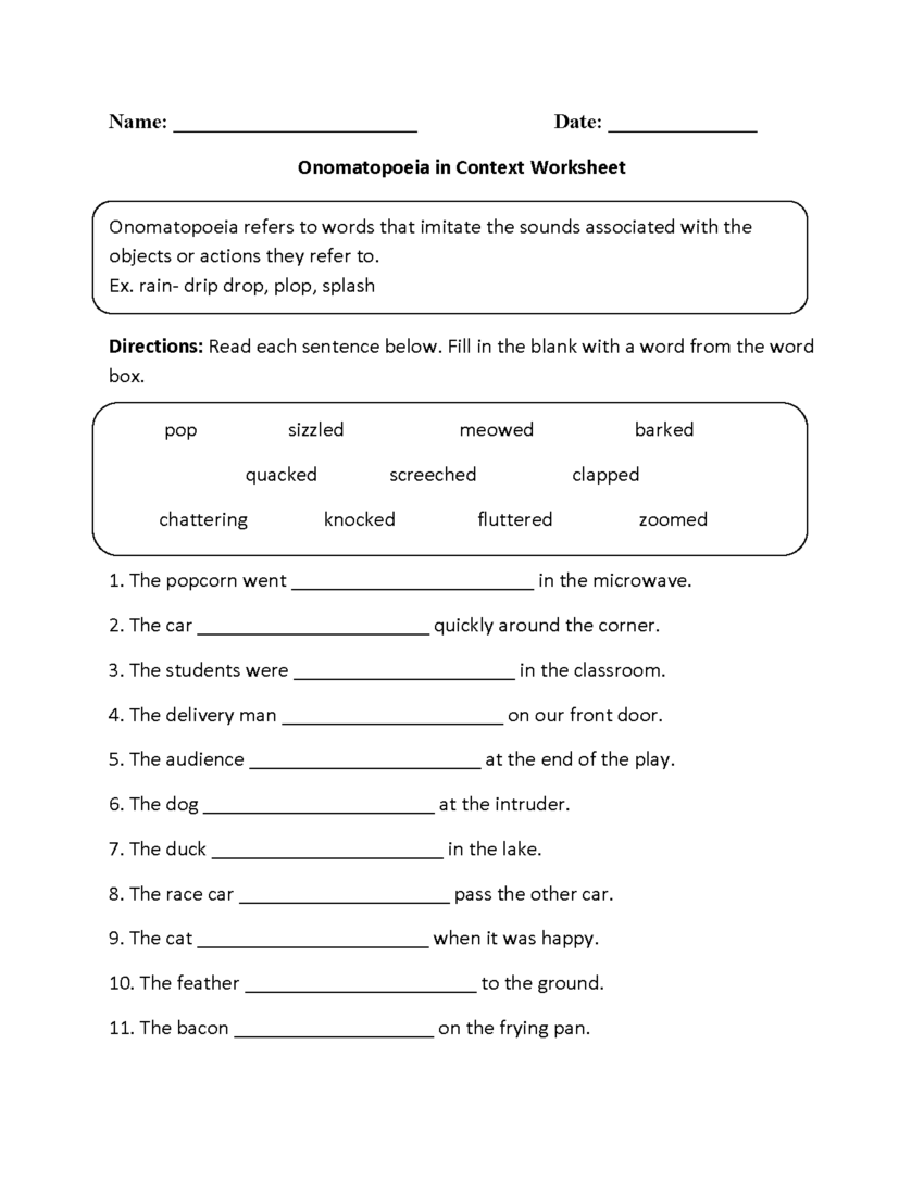 Onomatopoeia Worksheets