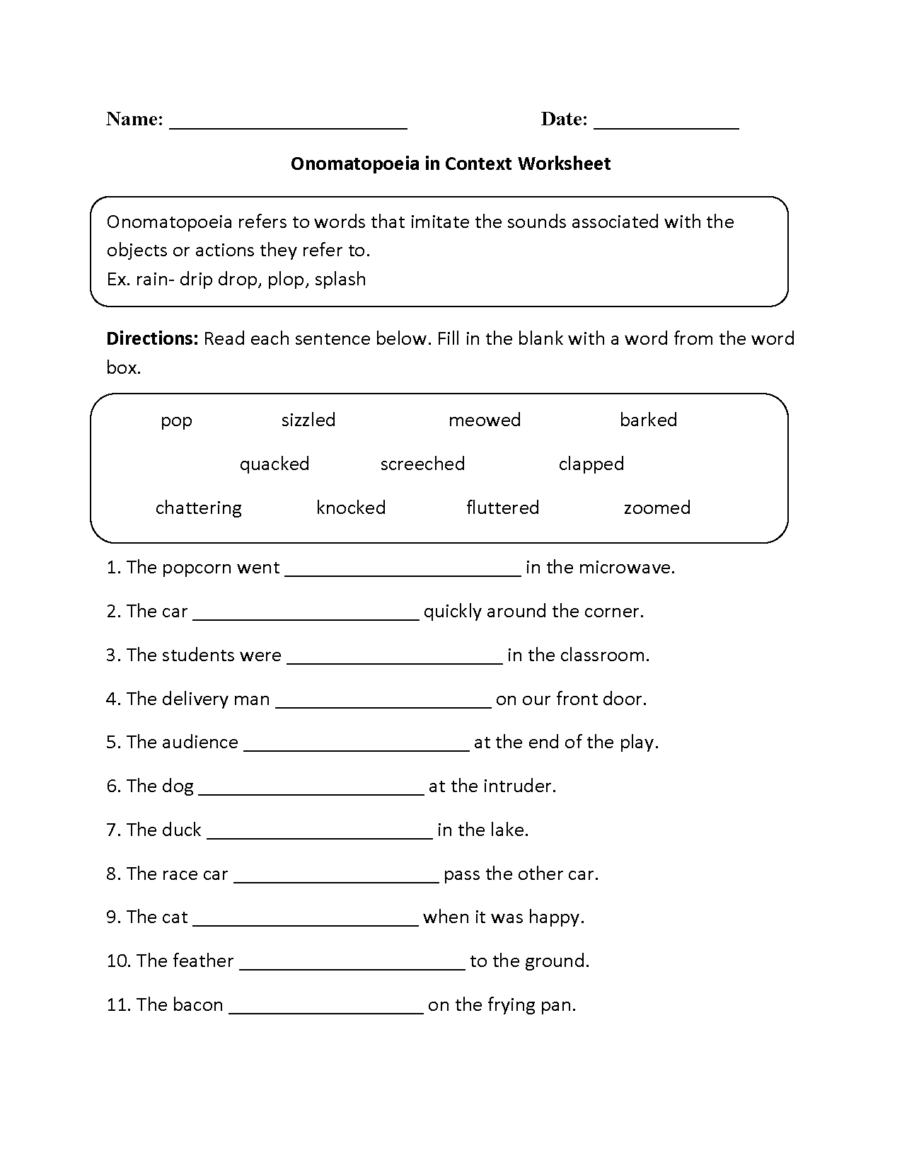 Onomatopoeia Worksheets Onomatopoeia Worksheets