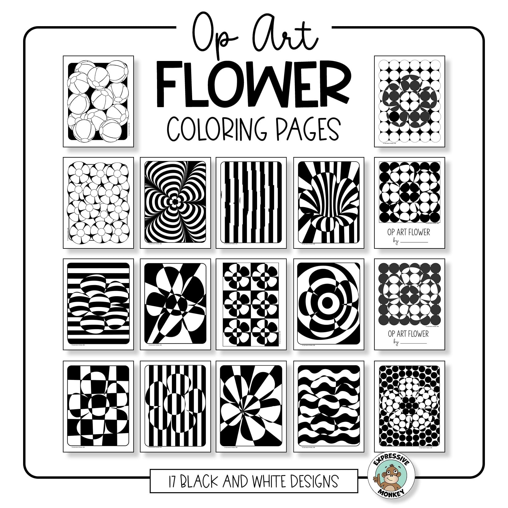 Op Art Flower Coloring Pages Expressive Monkey