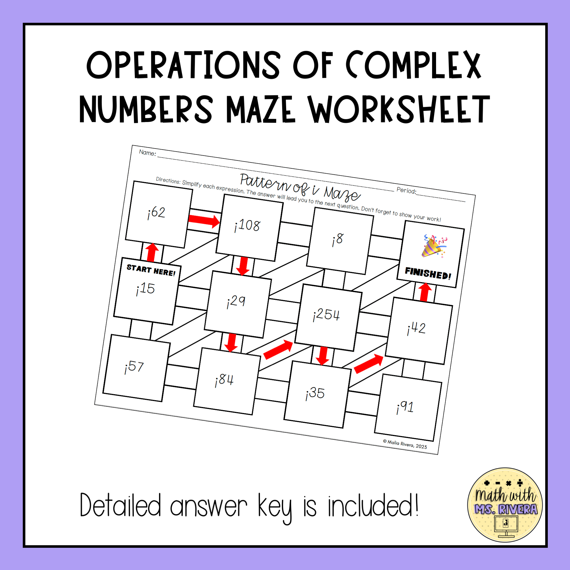 Operations Of Complex Numbers Maze Worksheet Made By Teachers
