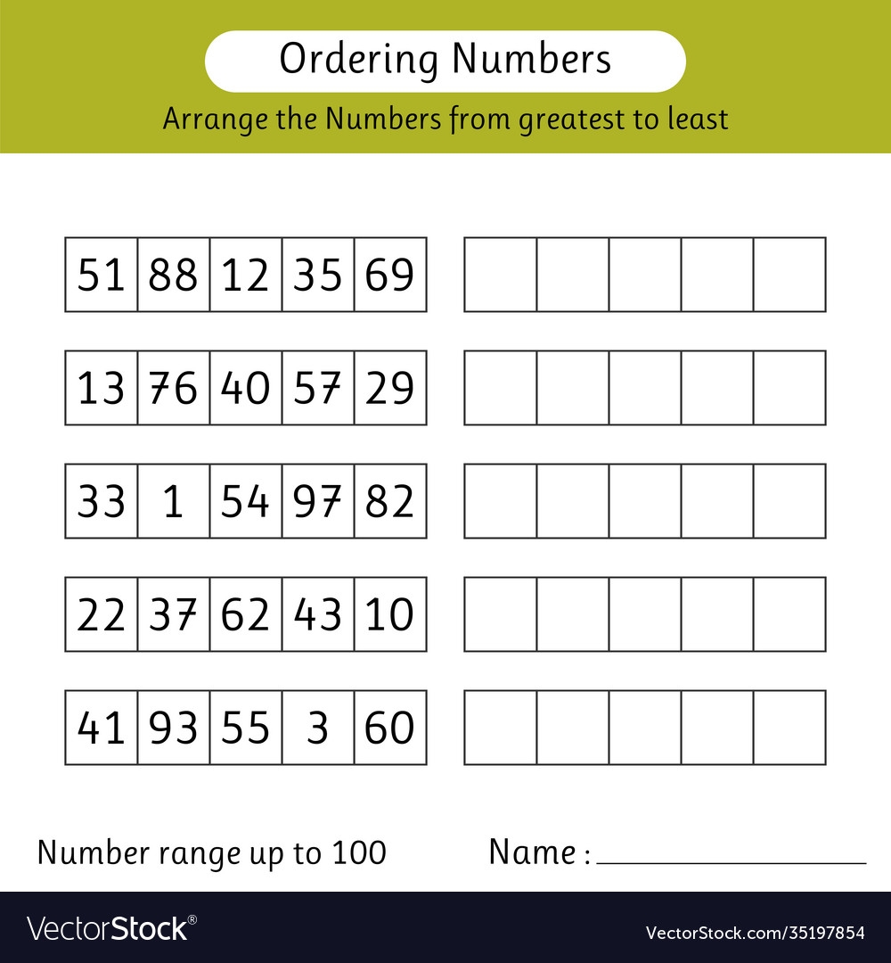 Ordering Numbers Worksheet Number Range Up Vector Image Ordering Numbers Worksheet Number Range Up Vector Image