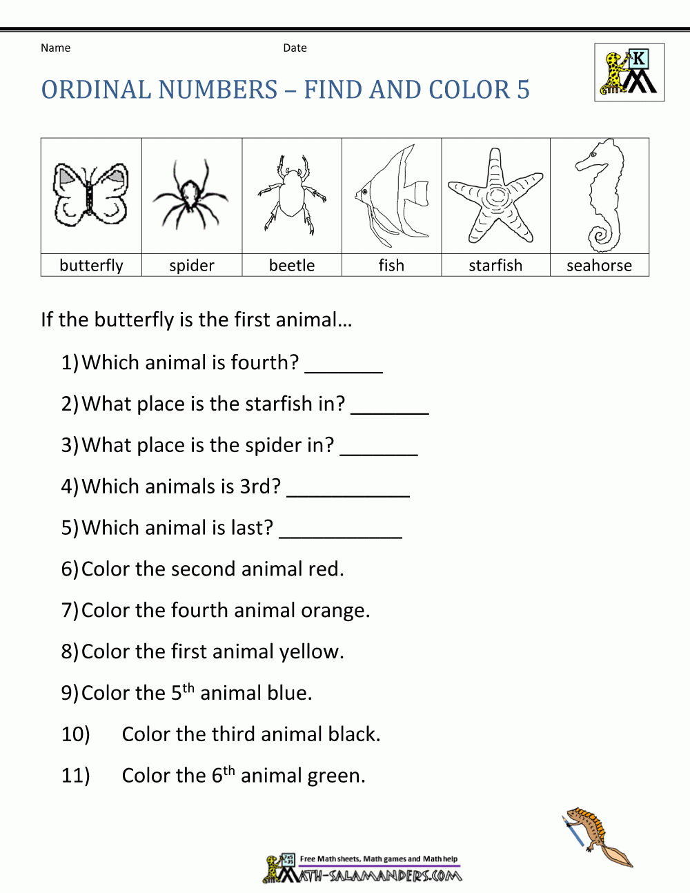 Ordinal Number Worksheets