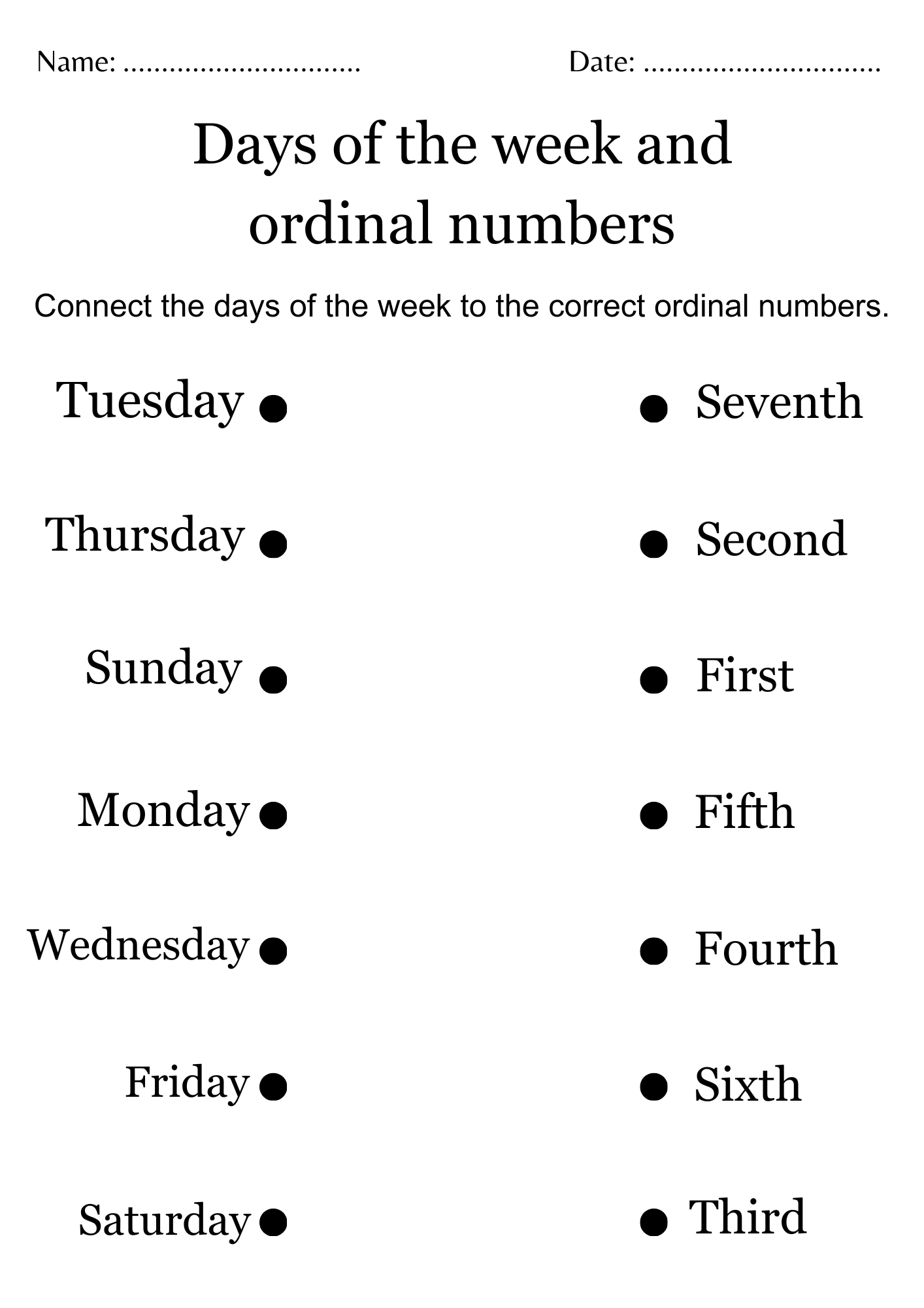 Ordinal Numbers Days Of The Week Worksheet Made By Teachers Ordinal Numbers Days Of The Week Worksheet Made By Teachers