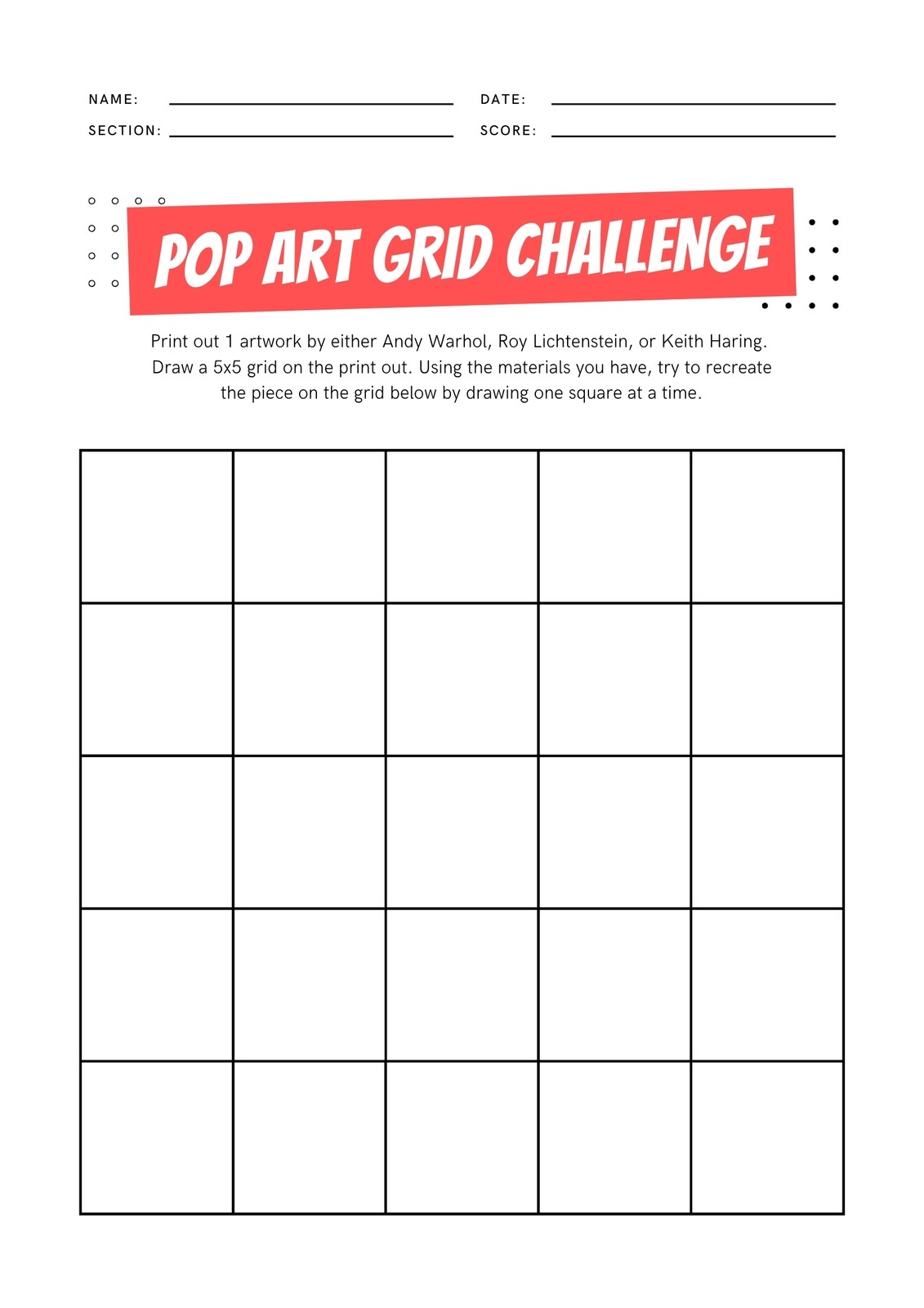 Printable Pop Art Worksheet