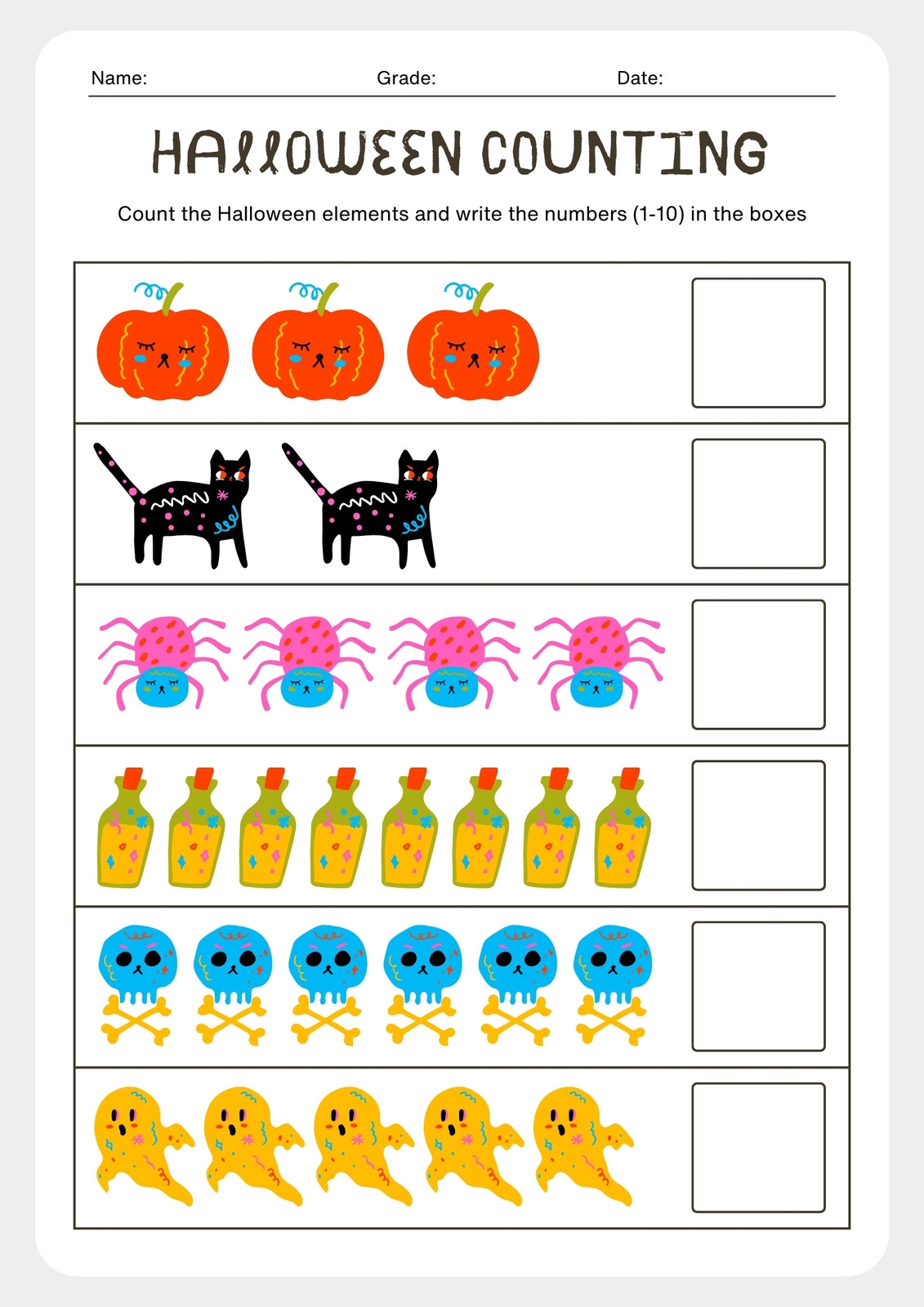 Printable Halloween Counting Worksheets
