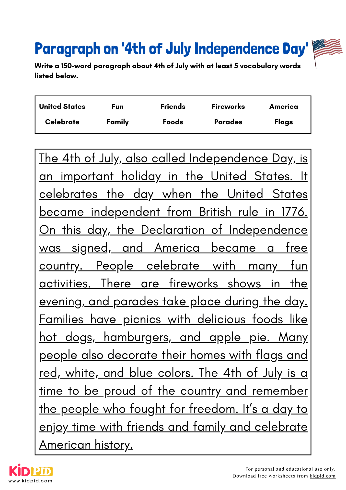 Paragraph On 4th Of July Independence Day Kidpid