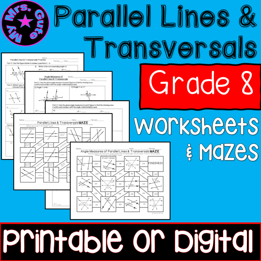 Parallel Lines And Transversals Angle Relationships Math Worksheets And Mazes Print Or Digital Made By Teachers