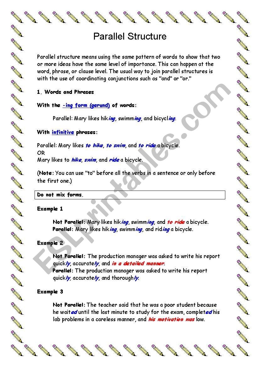 Parallel Structure ESL Worksheet By Anancy Parallel Structure ESL Worksheet By Anancy
