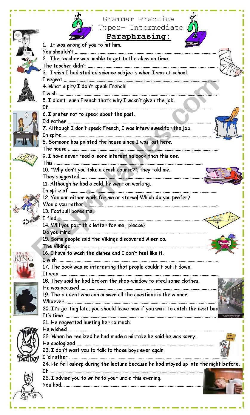 Paraphrasing For Upper Intermediate Students ESL Worksheet By Pacchy Paraphrasing For Upper Intermediate Students ESL Worksheet By Pacchy
