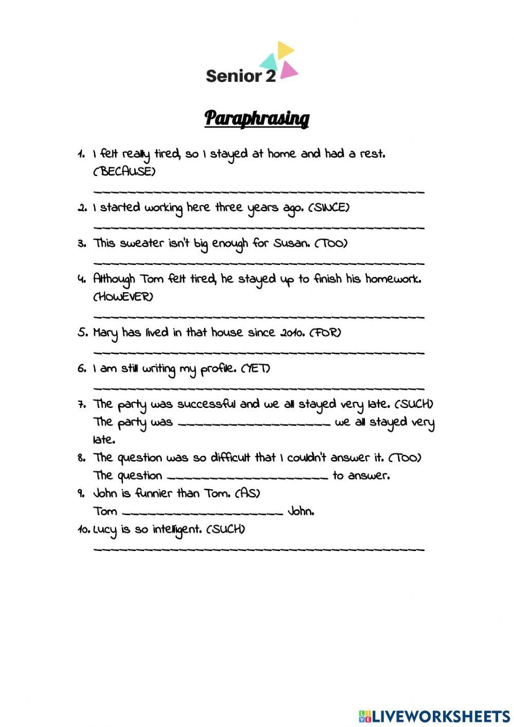 Paraphrasing Free Online Exercise Live Worksheets Worksheets Library Paraphrasing Free Online Exercise Live Worksheets Worksheets Library