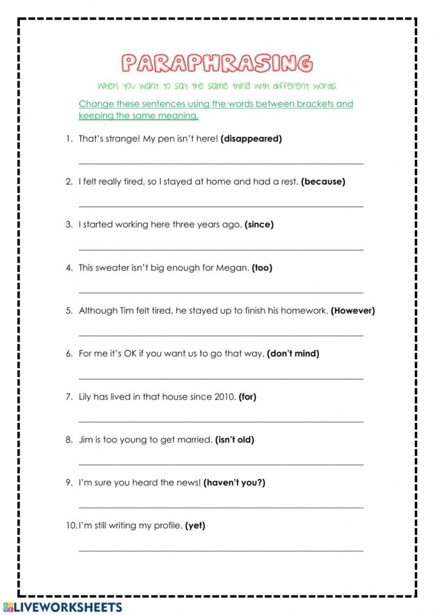 Paraphrasing Interactive And Downloadable Worksheet You Can Do Worksheets Library
