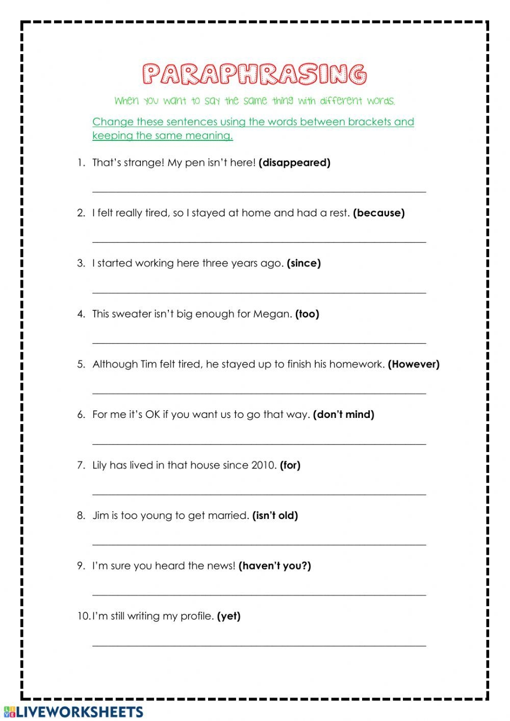 Paraphrasing Interactive And Downloadable Worksheet You Can Do Worksheets Library