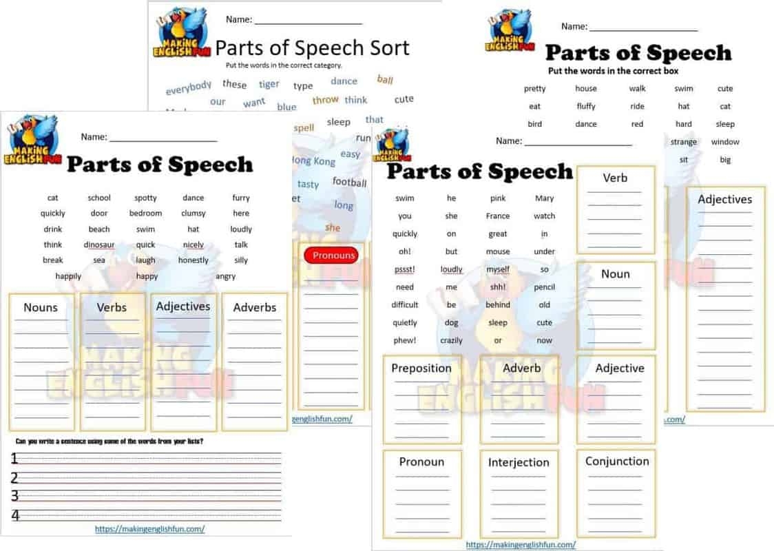 Parts Of Speech WorksheetsMaking English Fun Parts Of Speech WorksheetsMaking English Fun