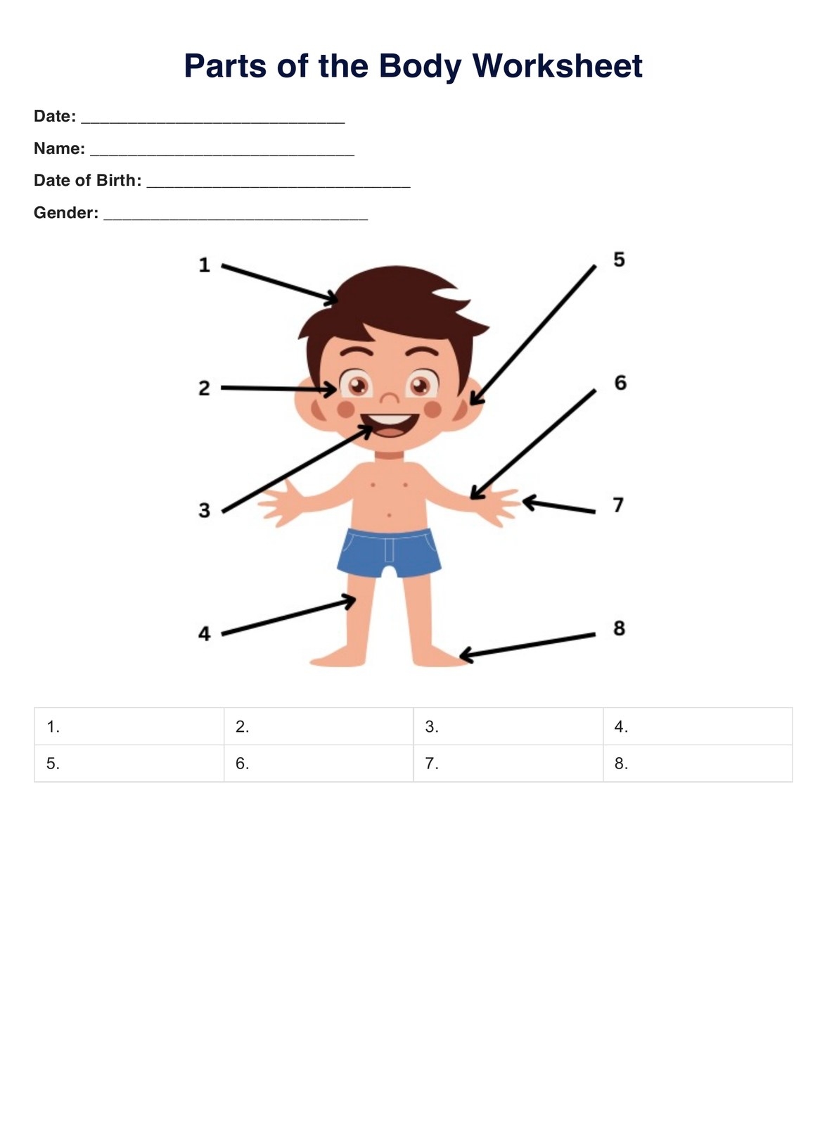 Parts Of The Body Worksheet U0026 Example Free PDF Download Parts Of The Body Worksheet U0026 Example Free PDF Download