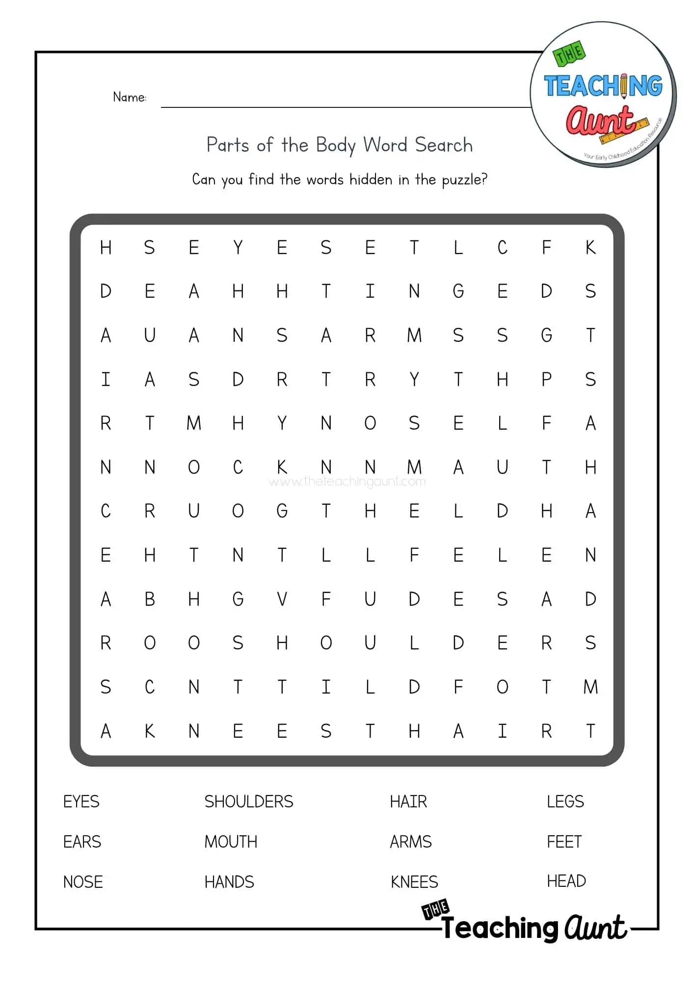 Parts Of The Body Worksheets The Teaching Aunt Parts Of The Body Worksheets The Teaching Aunt