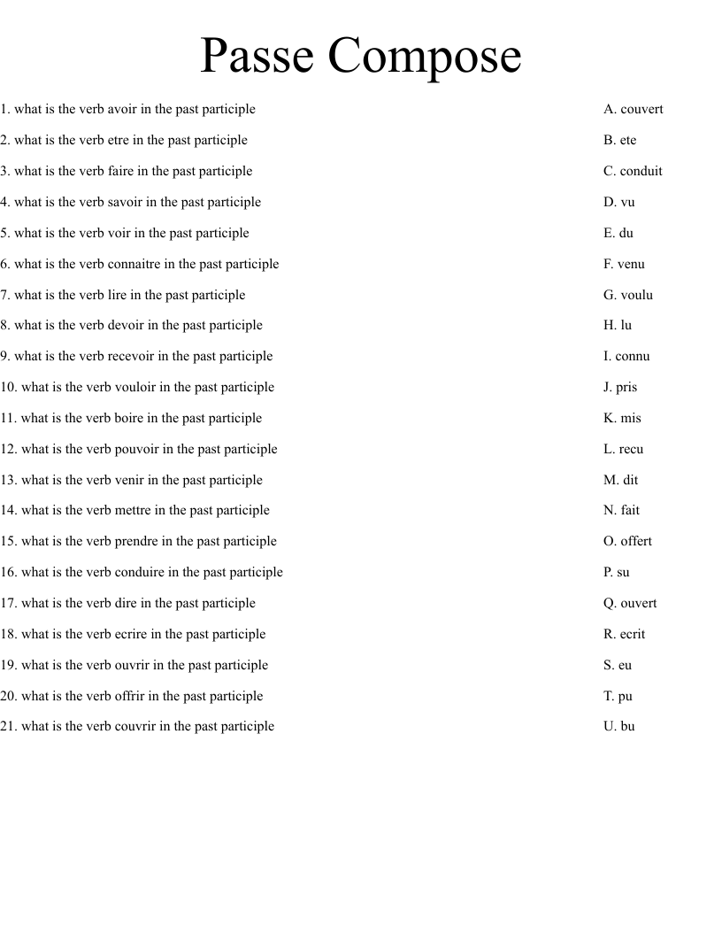 Passe Compose Worksheet WordMint Passe Compose Worksheet WordMint