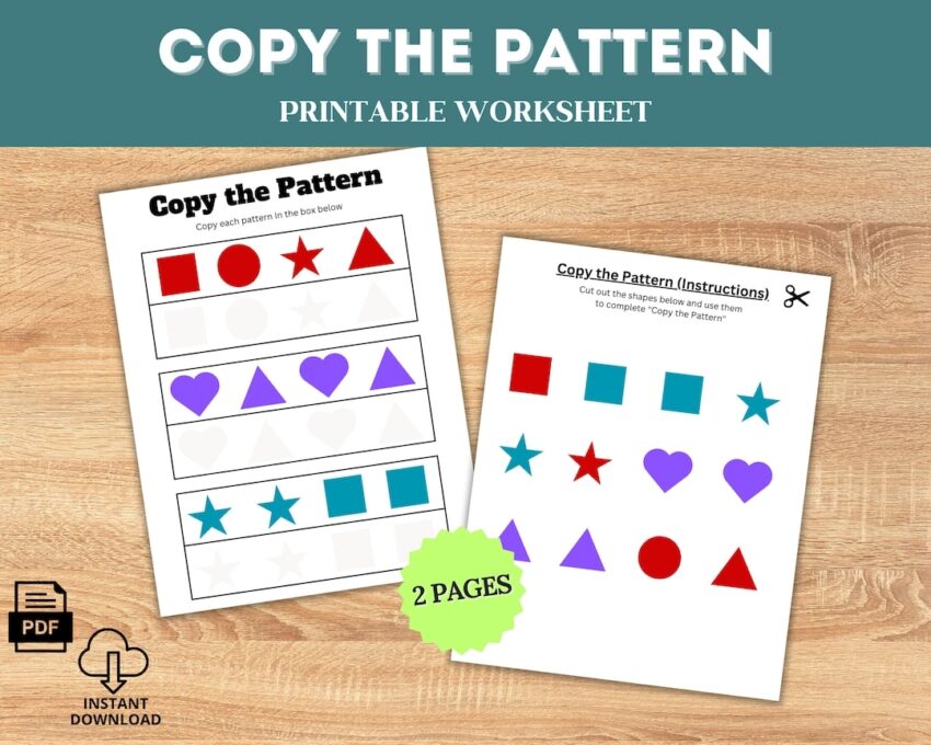 Pattern Worksheet Complete The Pattern Copy Pattern Worksheet For Preschool Pattern Printable Busy Book Printable Printable Worksheet Etsy