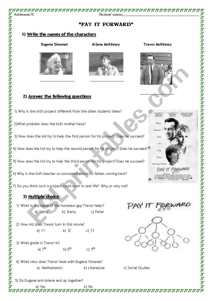 PAY IT FORWARD ESL Worksheet By Paulita rw