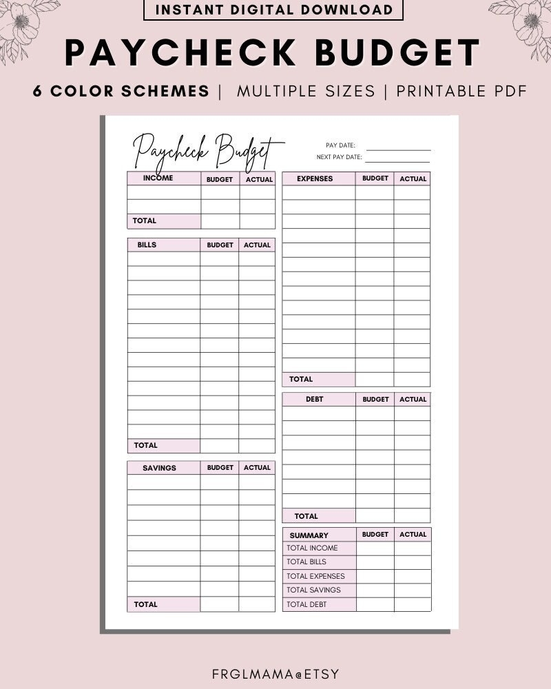 Paycheck Budget Printable Weekly Budget Overview A4 A5 Letter PDF Etsy Paycheck Budget Printable Weekly Budget Overview A4 A5 Letter PDF Etsy